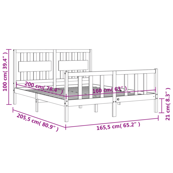 Männipuidust kaheinimese voodiraam peatsi ja jalutsiga, 160 x 200 cm, töötlemata pruun – 12