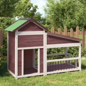 Männipuidust koerakuut aedikuga, helepruun/valge/roheline, 143 x 60,5 x 109 cm