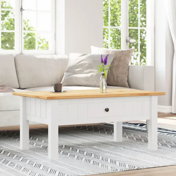 Männipuidust kohvilaud sahtliga, Panama sari, valge/naturaalne, 100 x 60 x 43,5 cm – 2
