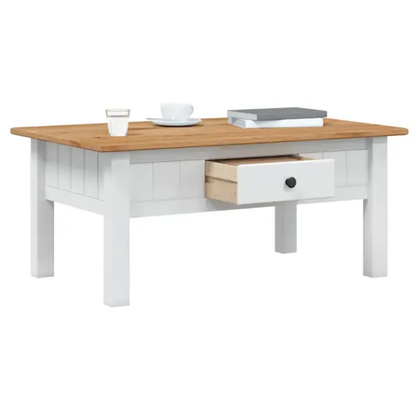 Männipuidust kohvilaud sahtliga, Panama sari, valge/naturaalne, 100 x 60 x 43,5 cm – 3