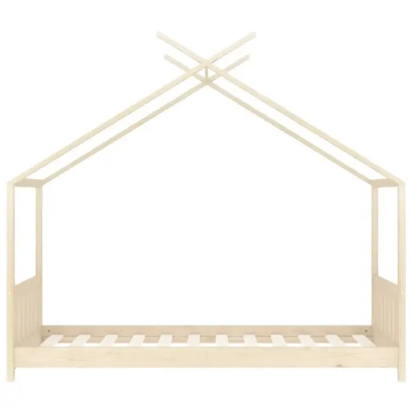 Pruun männipuidust lastevoodi raam majakujulise ülaosaga, 70 x 140 cm – 4