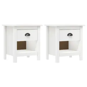 Valged männipuidust öökapid Hill, 2 tk, ühe sahtli ja riiuliga, 46 x 35 x 49,5 cm