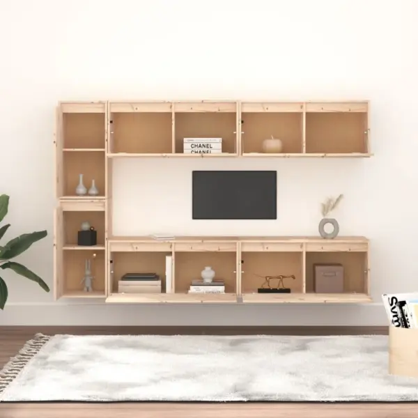 Männipuidust seinakapid hoiustamiseks, 6-osaline komplekt, töötlemata, pruun, 4 x 80 x 30 x 30 ja 2 x 30 x 30 x 60 cm – 3