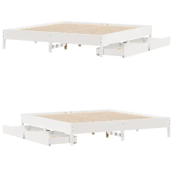 Valge männipuidust voodiraam liistpõhjaga, 2 ratastel voodisahtliga, 180 x 200 cm – 9