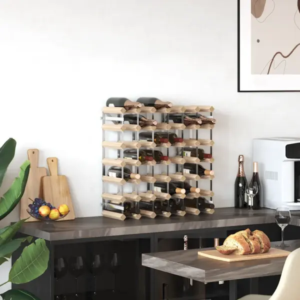 Männipuidust veiniriiul 42 pudelile, tsingitud terasraam, 61 x 22,5 x 61 cm – 3