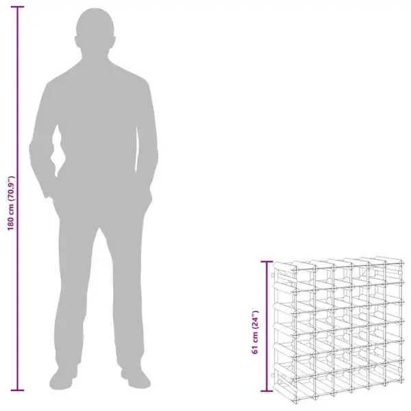 Männipuidust veiniriiul 42 pudelile, tsingitud terasraam, 61 x 22,5 x 61 cm – 10