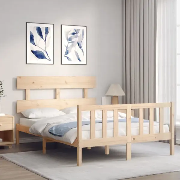 Männipuidust voodiraam peatsi ja jalutsiga, 120 x 200 cm, töötlemata pruun - 3