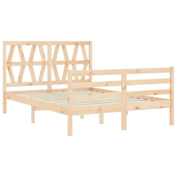 Männipuidust voodiraam peatsi ja jalutsiga, töötlemata, sobib madratsile 135 x 190 cm, pruun, 195,5 x 140,5 x 100 cm - 5