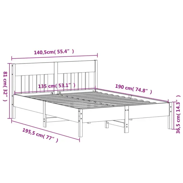 Männipuidust voodiraam peatsiga, pruun, 135 x 190 cm madratsile, vineerist liistudega, ilma madratsita – 9