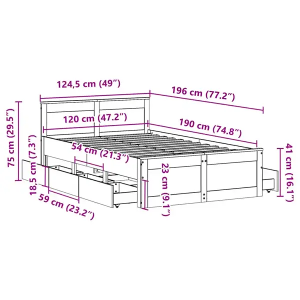 Valge männipuidust voodiraam peatsi ja sahtlitega, 120 x 190 cm – 13