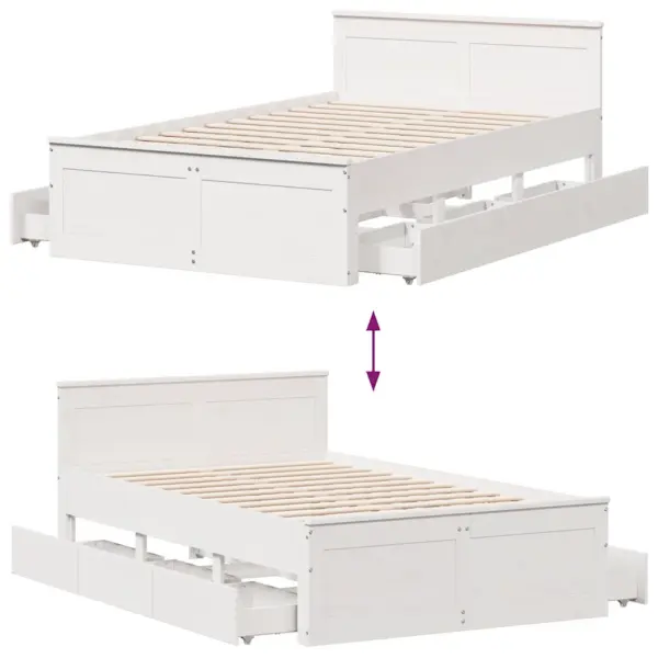 Valge männipuidust voodiraam peatsi ja sahtlitega, 120 x 190 cm – 10