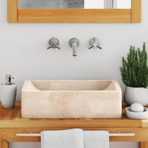 Marmorist vannitoa valamu, 45 x 30 x 12 cm, kõrgläikega kreemjas – 3