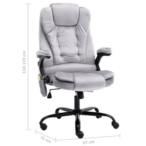 Massaažiga ja lamamisfunktsiooniga kontoritool, helehall sametpolster, reguleeritava kõrgusega – 7