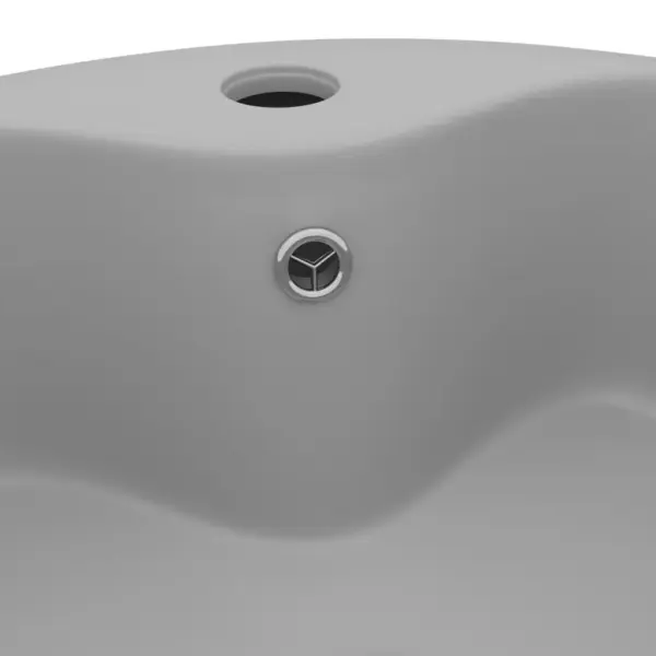 Ümmargune kapipealne keraamiline valamu ülevooluavaga, matt helehall, 36 x 13 cm – 5