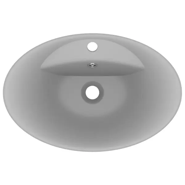 Ovaalne keraamiline valamu ülevoolu ja kraaniauguga, matt helehall, kapi peale, 58,5 x 39 cm – 4