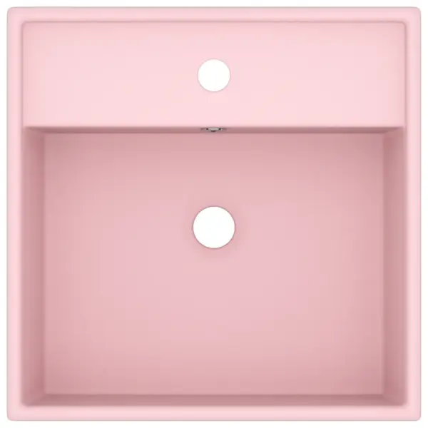 Kandiline matt roosa keraamiline valamu ülevooluga, 41 x 41 cm – 3