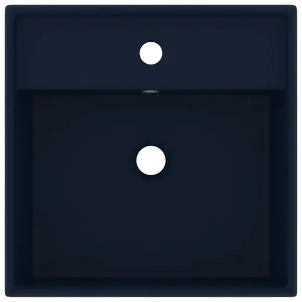 Kandiline matt tumesinine keraamiline valamu, 41 x 41 cm, ülevoolu- ja kraaniauguga – 3