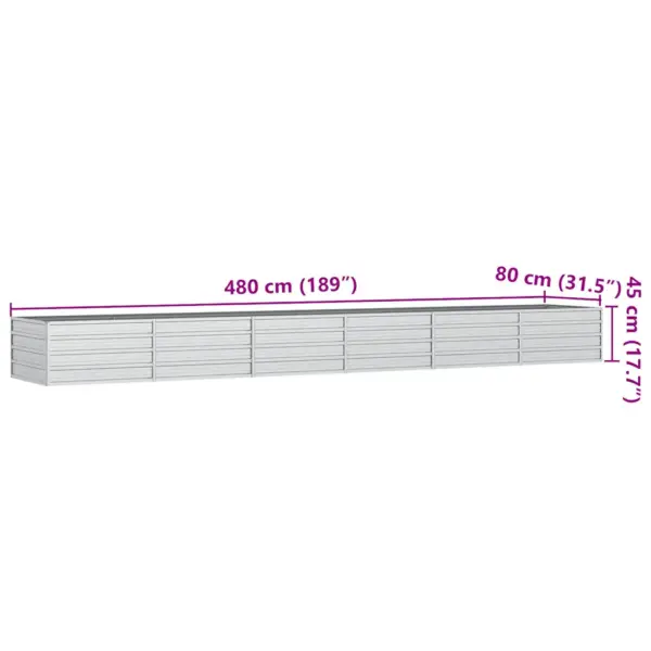 Metallist peenrakast, tsingitud teras, hõbedane, 480 x 80 x 45 cm – 7