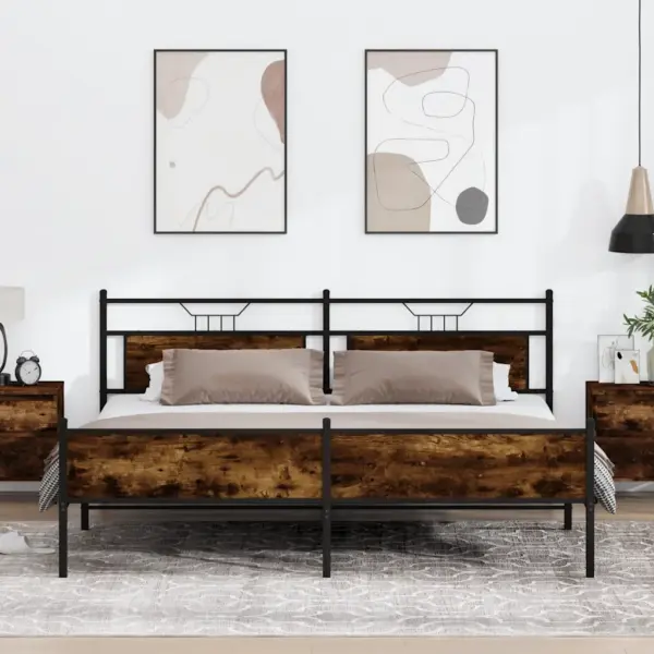 Metallist voodiraam liistpõhjaga, suitsutatud tamme toon, 193 x 201 cm, ilma madratsita – 4