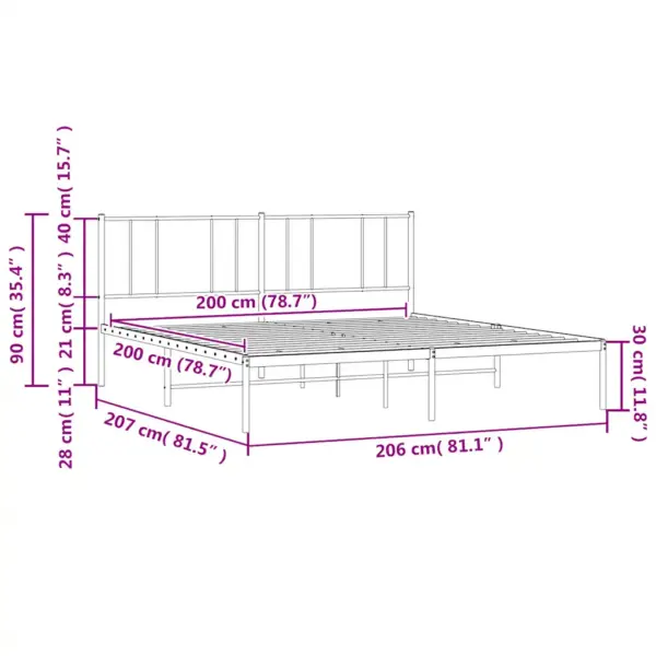 Must metallist voodiraam peatsiga, 200 x 200 cm madratsile – 10