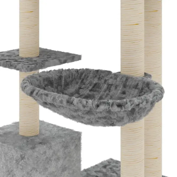 Mitmetasandiline kassipuu sisalköiega kraapimispostidega, helehall, 78,5 x 65 x 142 cm - 6