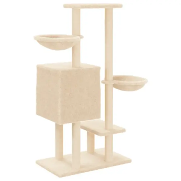 Mitmetasandiline kassimaja sisalpostidega, kreemjasvalge, 117 cm – 6