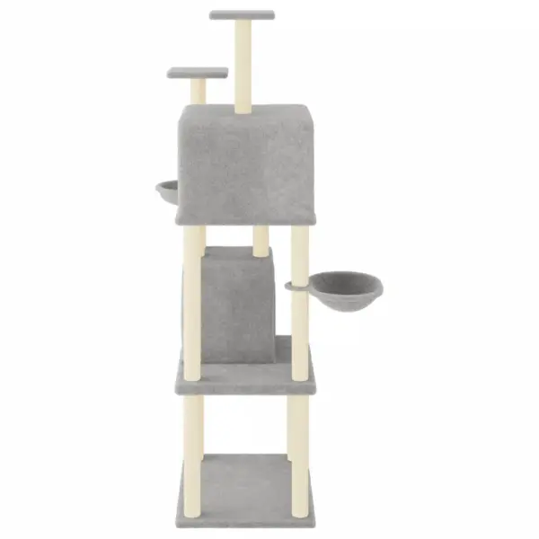 Mitmetasandiline kassimaja sisalköiega kraapimispostidega, helehall plüüs, 180 cm – 4