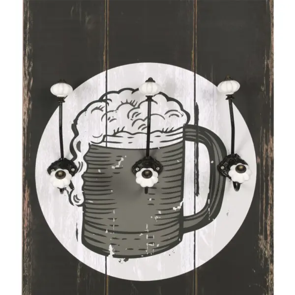 Õlleteemalise disainiga seinale kinnitatav riidenagi 6 konksuga, MDF ja metall, 40 x 120 cm – 4