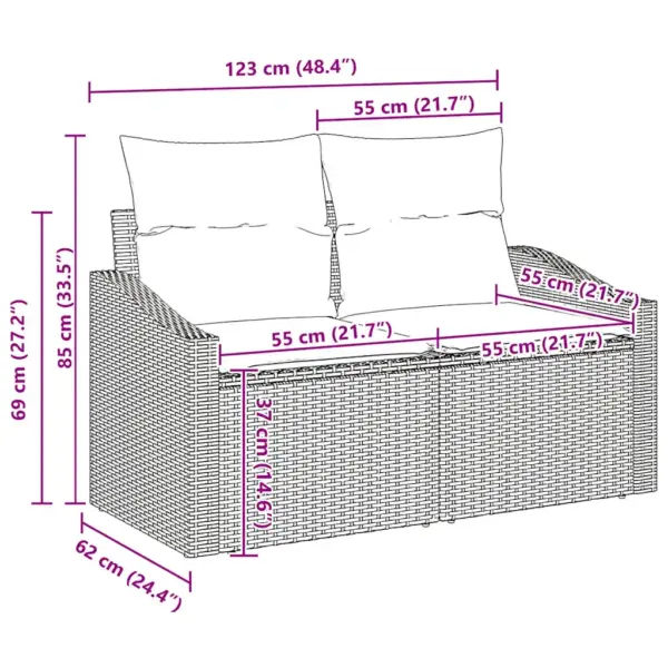 Modulaarne aia diivanikomplekt padjaga, 7-osaline must polürotang, aiatabeliga 55 x 55 x 37 cm – 7