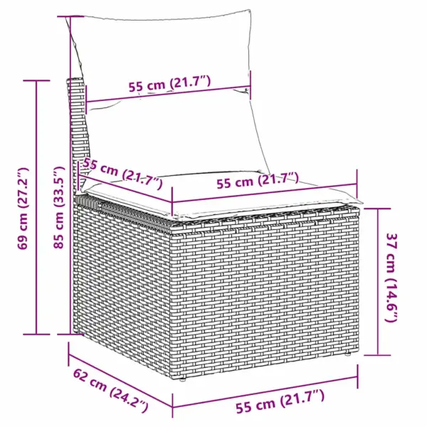 Modulaarne aia diivanikomplekt padjaga, 7-osaline must polürotang, aiatabeliga 55 x 55 x 37 cm – 8