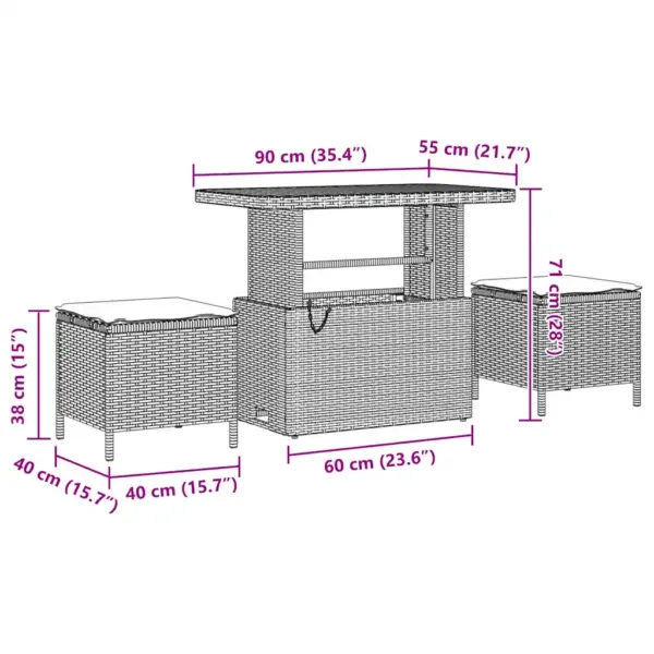 13-osaline modulaarne aiadiivanikomplekt patjadega, beež polürotang, 12 istekohta, laud akaatsiapuidust plaadiga, 289 x 289 x 85 cm – 11