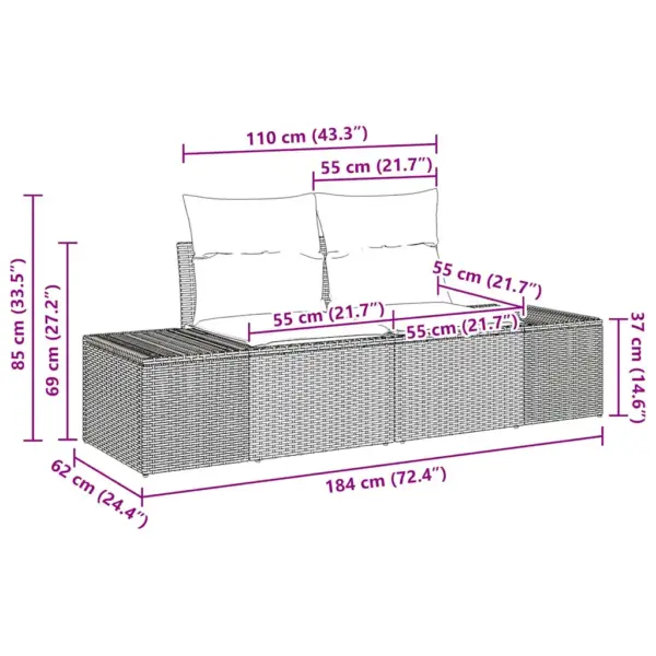Modulaarne aiamööbli diivanikomplekt patjadega, 9-osaline, beež ja heledhall polürotang, 289 x 209 x 85 cm – 3