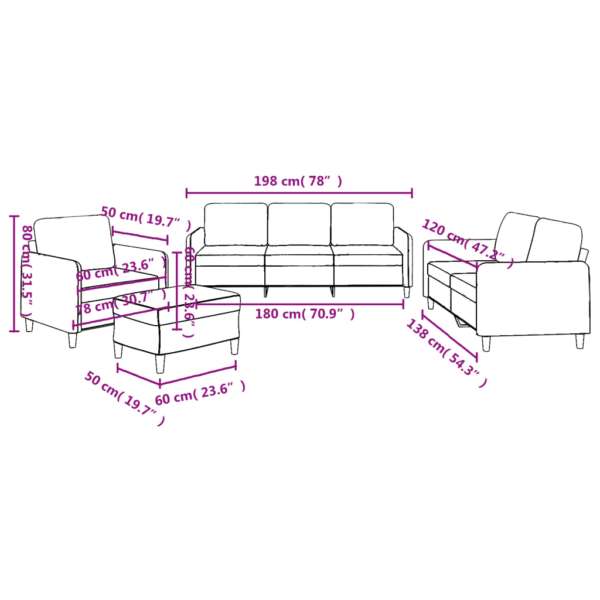 4-osaline must diivanikomplekt patjadega, kangas, tugitool, 2- ja 3-kohaline diivan, jalatugi – 10