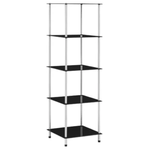 5-korruseline klaasriiul, must karastatud klaas, roostevaba terasraam, 40 x 40 x 130 cm