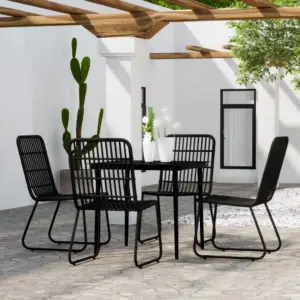 5-osaline aiamööbli komplekt, must PE-rotang ja teras, klaasplaadiga laud 80 x 80 cm
