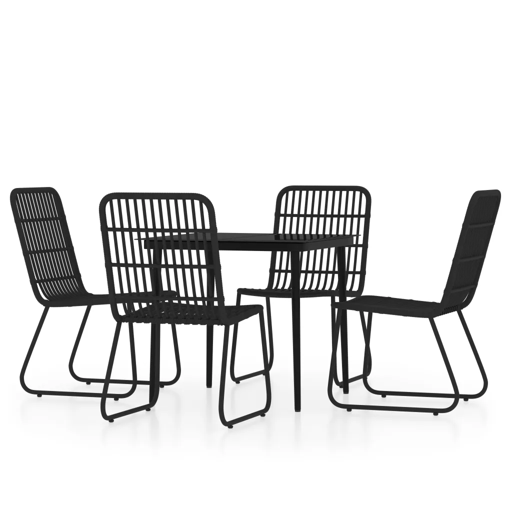 5-osaline aiamööbli komplekt, must PE-rotang ja teras, klaasplaadiga laud 80 x 80 cm