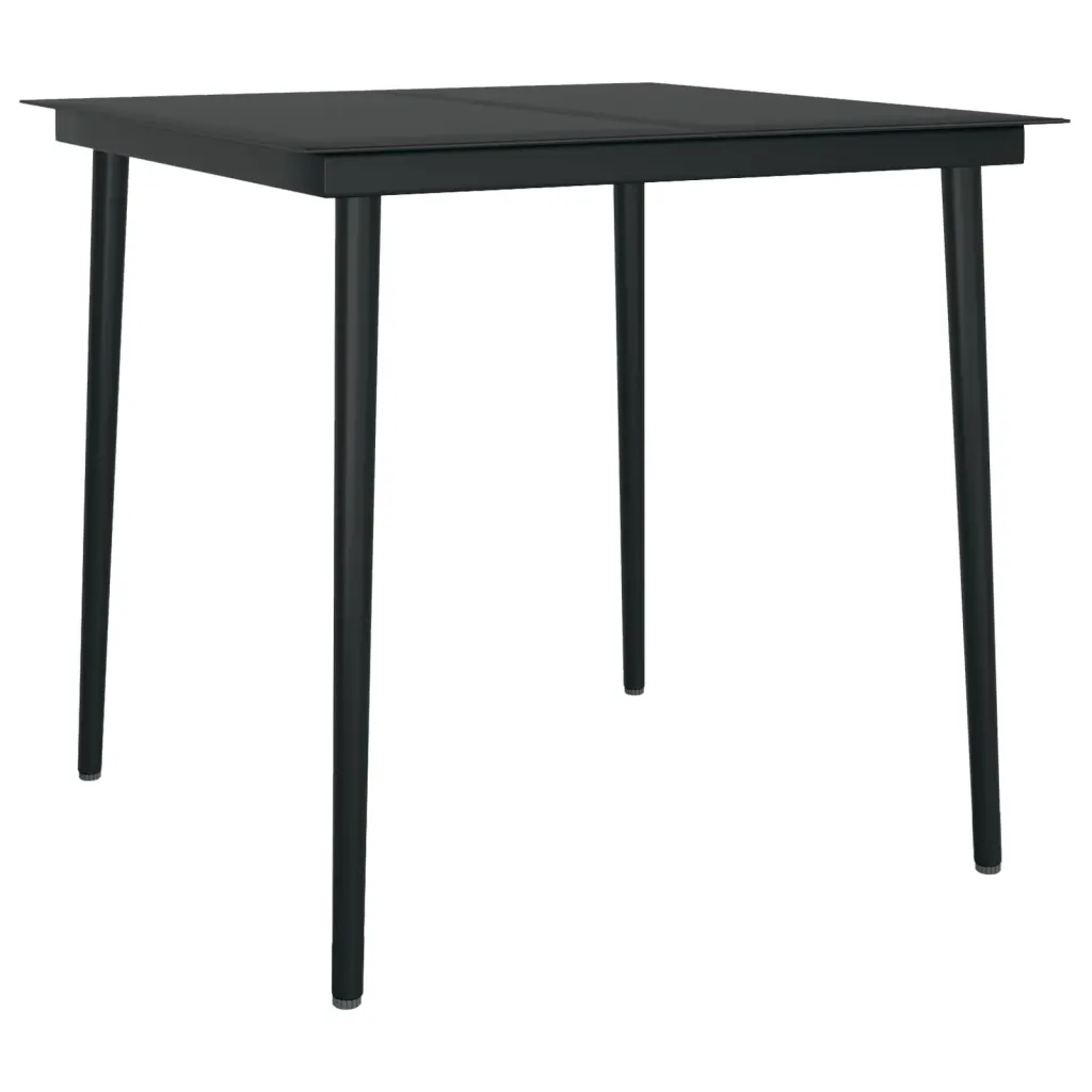 5-osaline aiamööbli komplekt, must PE-rotang ja teras, klaasplaadiga laud 80 x 80 cm