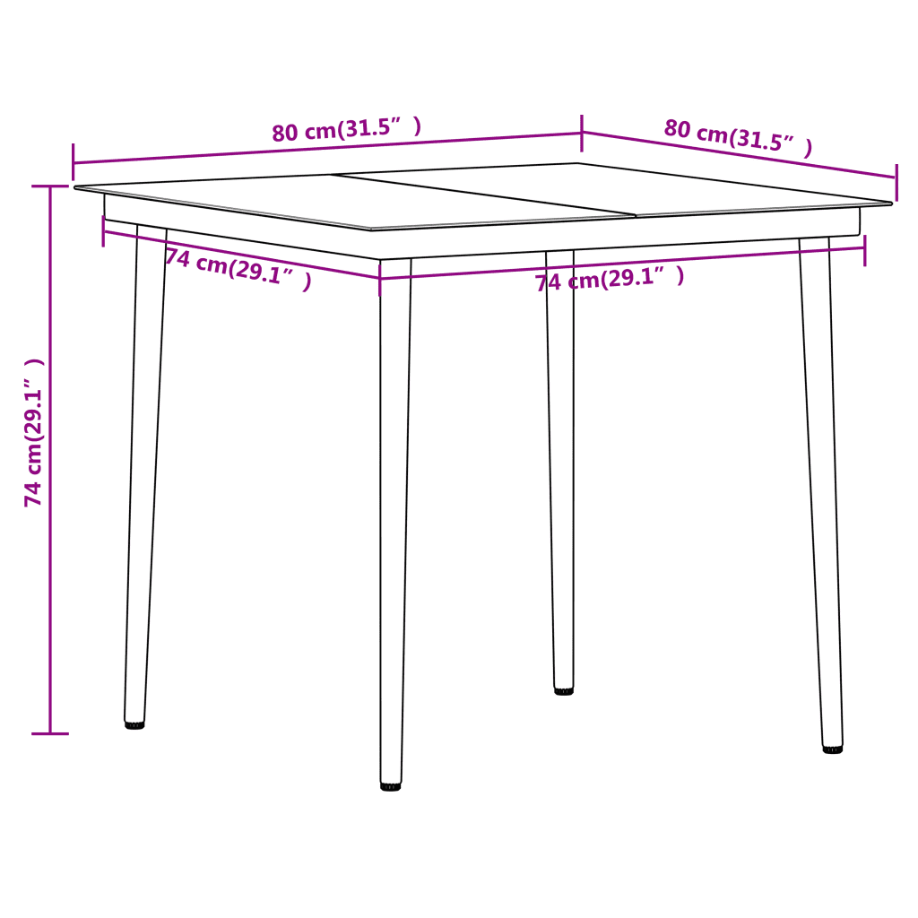 5-osaline aiamööbli komplekt, must PE-rotang ja teras, klaasplaadiga laud 80 x 80 cm