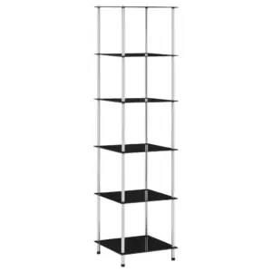 Must 6-tasandiline klaasriiul roostevaba terasraamiga, 40 x 40 x 160 cm