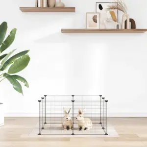 8-paneeliga lemmikloomapuur väikestele loomadele, must pulbervärvitud teras, paneel 35 x 35 cm