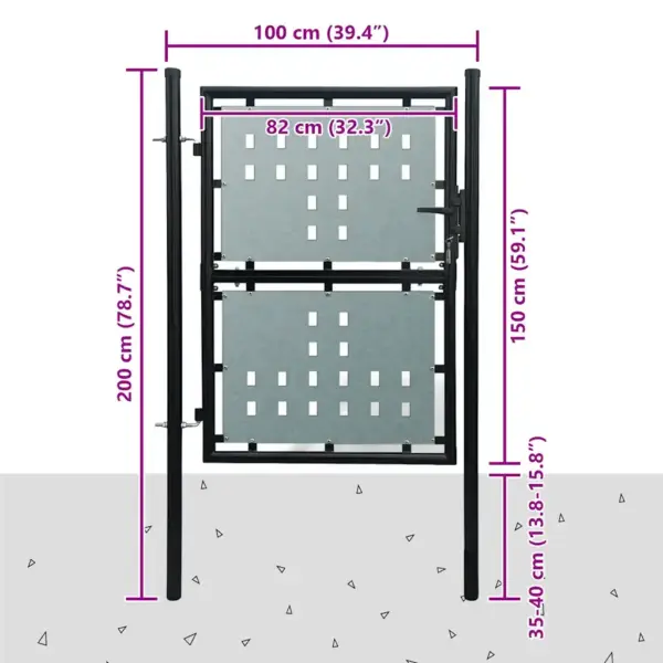 Must üheukseline aiavärav pulbervärvitud terasest, 100 x 200 cm – 5