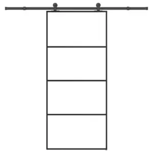 Must ESG-klaasist ja alumiiniumist liuguks tarvikutega, härmatise efektiga, 90 x 205 cm