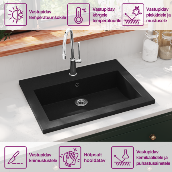 Must graniitkomposiitvalamu ülevooluga, 600 x 450 x 120 mm – 9