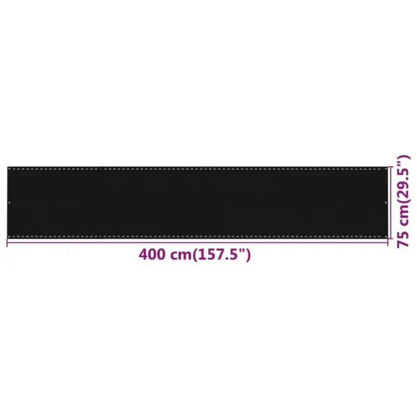 Rõdusirm privaatsuse ja tuulekaitsega, must HDPE, 75 x 400 cm – 5
