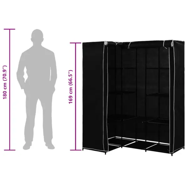 Kangast nurgagarderoob raudraamiga, must, 130 x 87 x 169 cm – 8