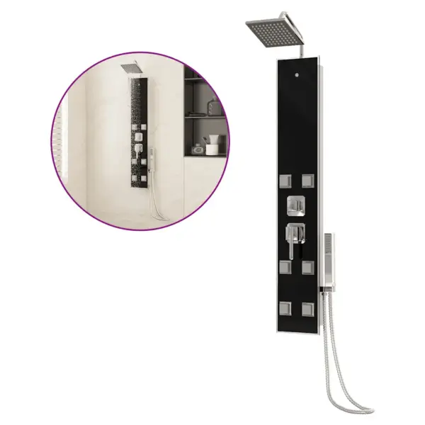 Must klaasist dušipaneel vihmaduši ja massaažifunktsiooniga, 18 x 45,5 x 130 cm – 2