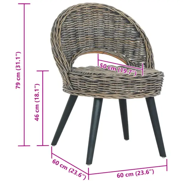 Must kubu-rotangist tugitool puidust jalgadega, 60 x 60 x 79 cm – 7