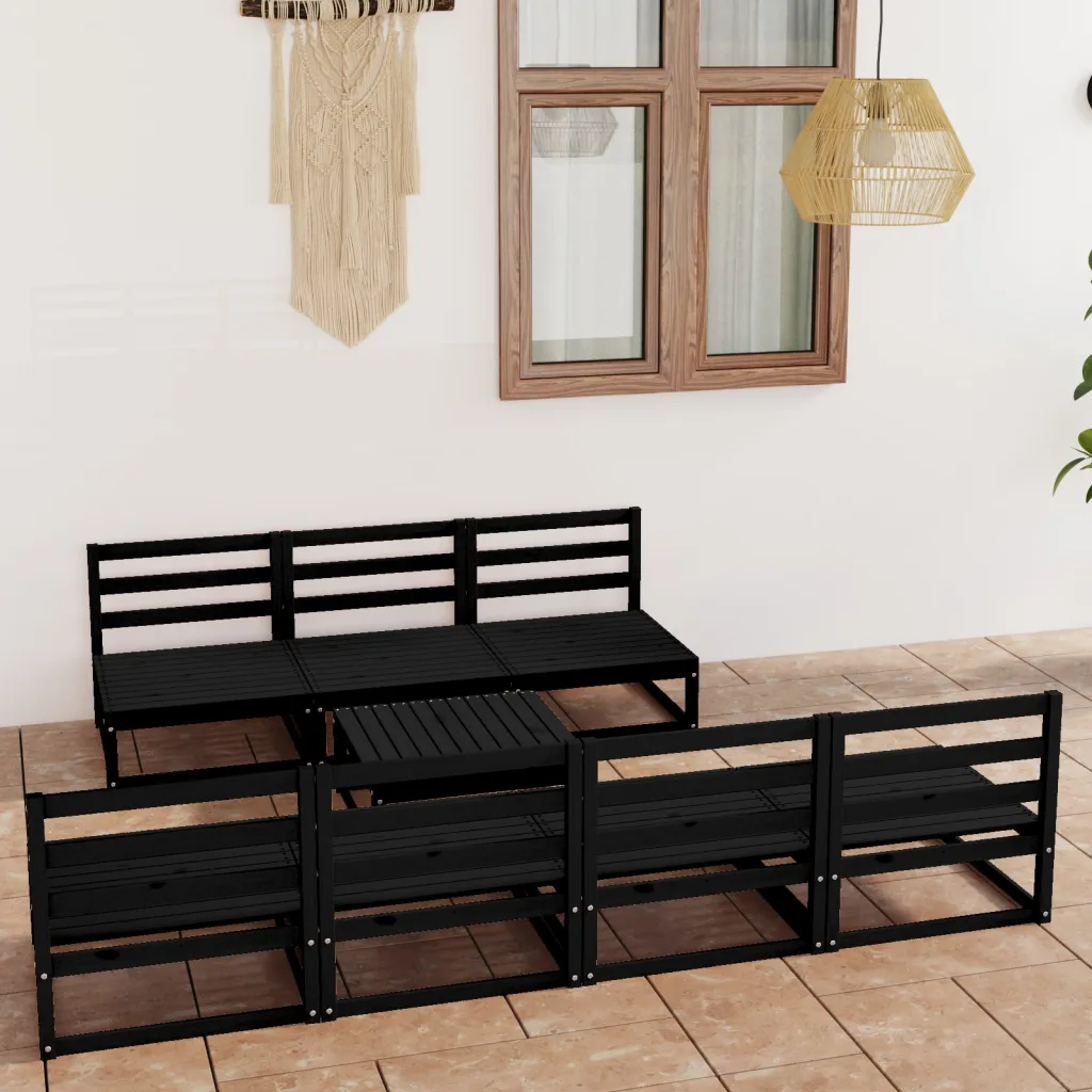 8-osaline must männipuidust modulaarne aiadiivanikomplekt, 7 keskmist diivanit ja laud, diivan 70 x 70 x 67 cm, laud 70 x 70 x 30 cm