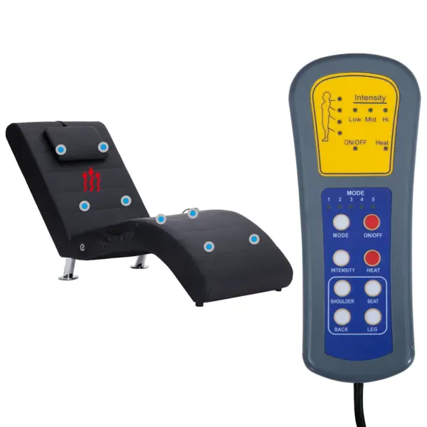 Massaažikanapee padja ja soojendusfunktsiooniga, must kunstnahk, 144 x 59 x 79 cm – 10