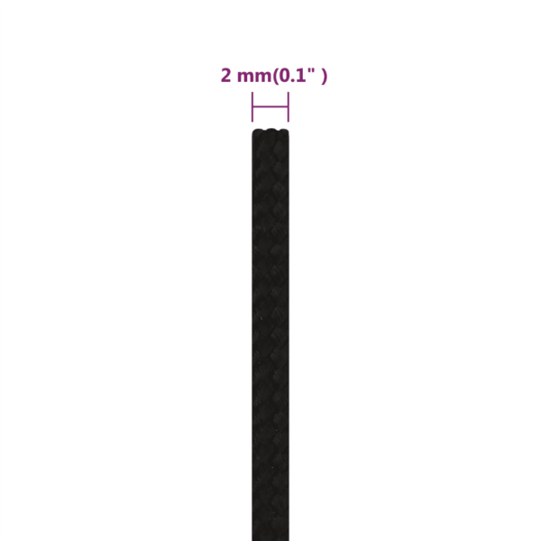 Punutud polüestrist töököis, must, 2 mm, 100 m – 6